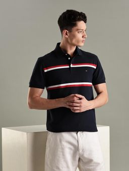 Tommy Hilfiger - Striped Regular-Fit Cotton Polo T-Shirt - Navy Blue