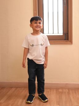 Funny Bones - White Football Fever Themed Embroidered T-shirt