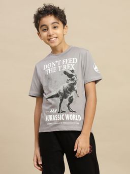 Kidsville - Grey Official Jurassic World Graphic Printed Regular Fit T-shirt