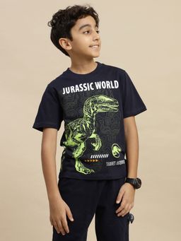 Kidsville - Navy Blue Official Jurassic World Graphic Printed Regular Fit T-shirt