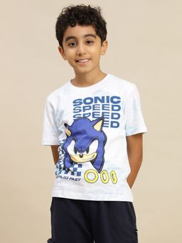 Kidsville - White Official Sonic Modern Graphic Printed Regular Fit T-shirt