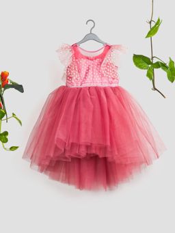 Toy Balloon Kids - Rose Pink Hi Low Girls Party Wear Dress