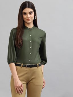 Style Quotient - Women Solid Olive Viscose Rayon Formal Shirt