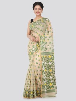 PinkLoom - Women's Soft Cotton Jamdani Saree Without Blouse Piece,Beige