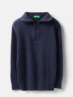 United Colors of Benetton - Boys Navy Blue Textured Sweater