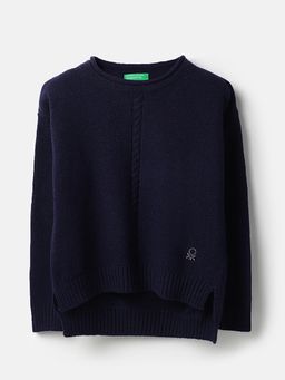 United Colors of Benetton - Girls Navy Blue Textured Sweater