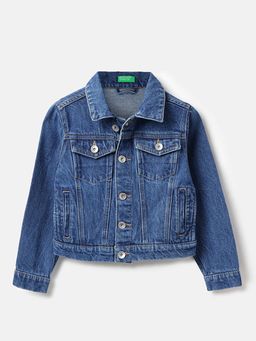 United Colors of Benetton - Girls Blue Printed Denim Jacket