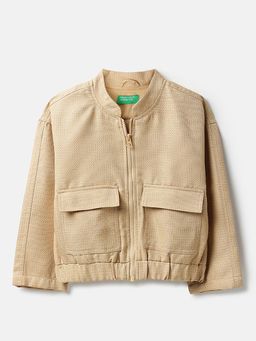 United Colors of Benetton - Girls Beige Textured Bomber Jacket