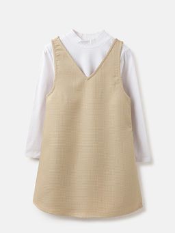 United Colors of Benetton - Girls Beige Printed Dress with T-shirt