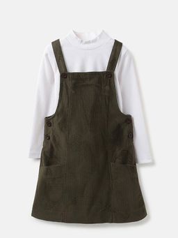 United Colors of Benetton - Girls Green Textured Dress with T-shirt