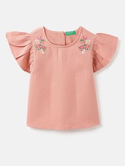 United Colors of Benetton - Girls Pink Embroidered Top