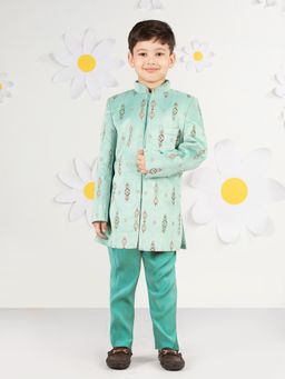 Vastramay - Boys Green Embroidered Sherwani With Pant