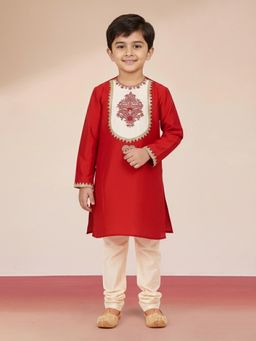 Vastramay - Boys Red Embroidered Kurta with Pyjama