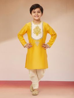 Vastramay - Boys Yellow Embroidered Kurta with Dhoti
