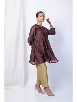 Silai Studio - Deepwood Brown Top with Golden Pant (Set of 2)