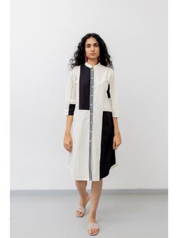 Silai Studio - Cream and Coal Shirt Midi Dress