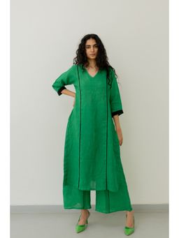 Silai Studio - Bottle Green Linen Kurta and Palazzo (Set of 2)