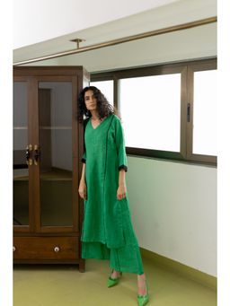 Silai Studio - Bottle Green Linen Kurta