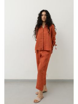 Silai Studio - Ginger Rust Linen Shirt and Pant (Set of 2)