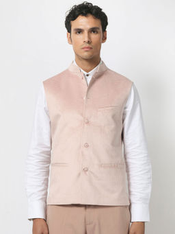 Rare Rabbit - Emerald Light Pink Woven Bandhgala