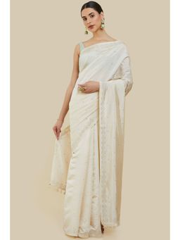 Soch - Women Off White Silk Embellished & Sequined Saree with Unstitched Blouse