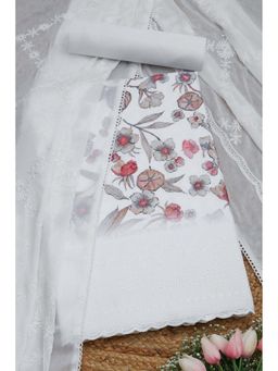 Soch - Women White Cotton Floral Print Unstitched Dress Material with Sequins
