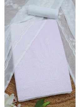 Soch - Women Lavender Cotton Embroidered Unstitched Dress Material with Thread Work