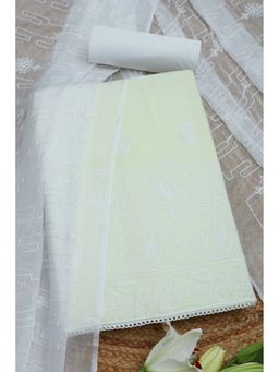 Soch - Women Light Green Cotton Embroidered Unstitched Dress Material with Thread Work