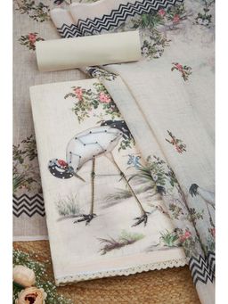 Soch - Women Cream Linen Botanical Print Unstitched Dress Material with Beads