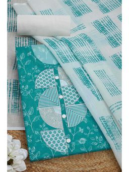 Soch - Women Teal Linen Botanical Print Unstitched Dress Material with Sequins
