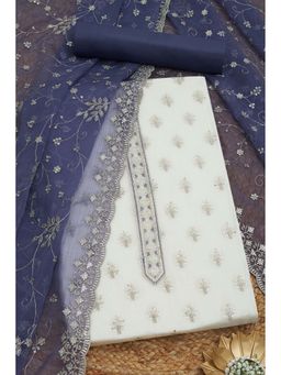 Soch - Women Navy Blue Crinkle Chiffon Embroidered Unstitched Dress Material with Sequins