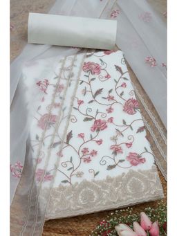 Soch - Women Off White Crinkle Chiffon Embroidered Unstitched Dress Material with Zari