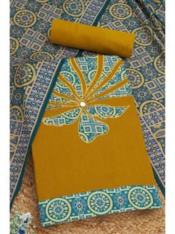 Soch - Women Mustard Cotton Ethnic Motifs Unstitched Dress Material with Thread Work