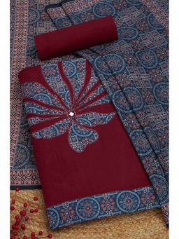 Soch - Women Maroon Cotton Ethnic Motifs Unstitched Dress Material with Thread Work