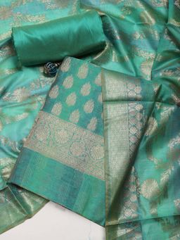 MEENA BAZAAR - Green Woven Chanderi Unstitched Top & Bottom with Dupatta