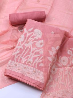 MEENA BAZAAR - Pink Embroidery Chanderi Unstitched Top & Bottom with Dupatta