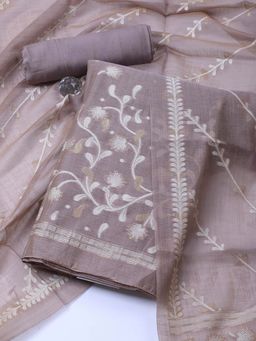 MEENA BAZAAR - Grey Embroidery Chanderi Unstitched Top & Bottom with Dupatta