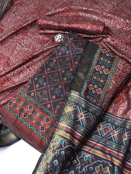 MEENA BAZAAR - Black Printed Chanderi Unstitched Top & Bottom with Dupatta