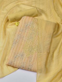 MEENA BAZAAR - Yellow Embroidery Linen Unstitched Top & Bottom with Dupatta