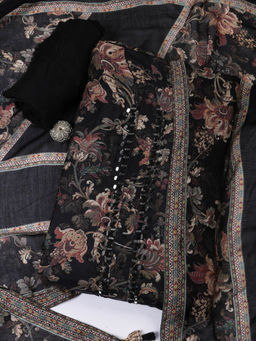 MEENA BAZAAR - Black Printed Muslin Unstitched Top & Bottom Piece with Dupatta