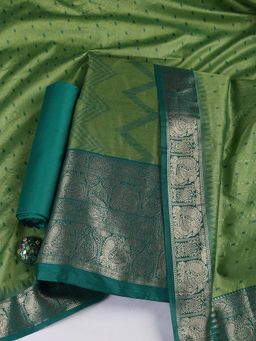 MEENA BAZAAR - Green Woven Chanderi Unstitched Top & Bottom with Dupatta
