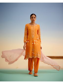 Shetab Kazmi - Orange Kurta with Pant & Dupatta (Set of 3)