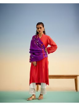 Shetab Kazmi - Embroidered Red Kurta with Pant (Set of 3)