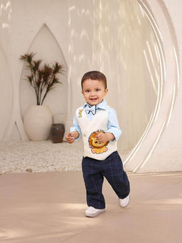 Fayon Kids - White Waist Coat, Bow Tie with Pant and Shirt (Set of 4)