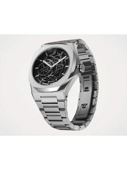 D1 Milano - Men Silver Skeleton Black Analog Dial Watch (SKBJ10) (M)
