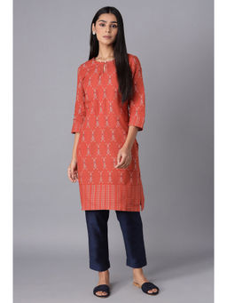 WISHFUL by W - Orange Geometric Kurta