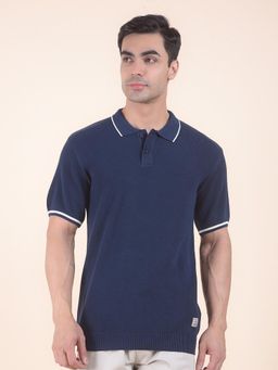 Cantabil - Textured Navy Blue Polo T-Shirt