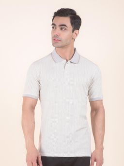 Cantabil - Printed White Polo T-Shirt