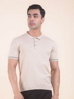Cantabil - Textured Beige Polo T-Shirt