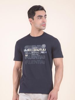 Cantabil - Printed Navy Blue T-Shirt